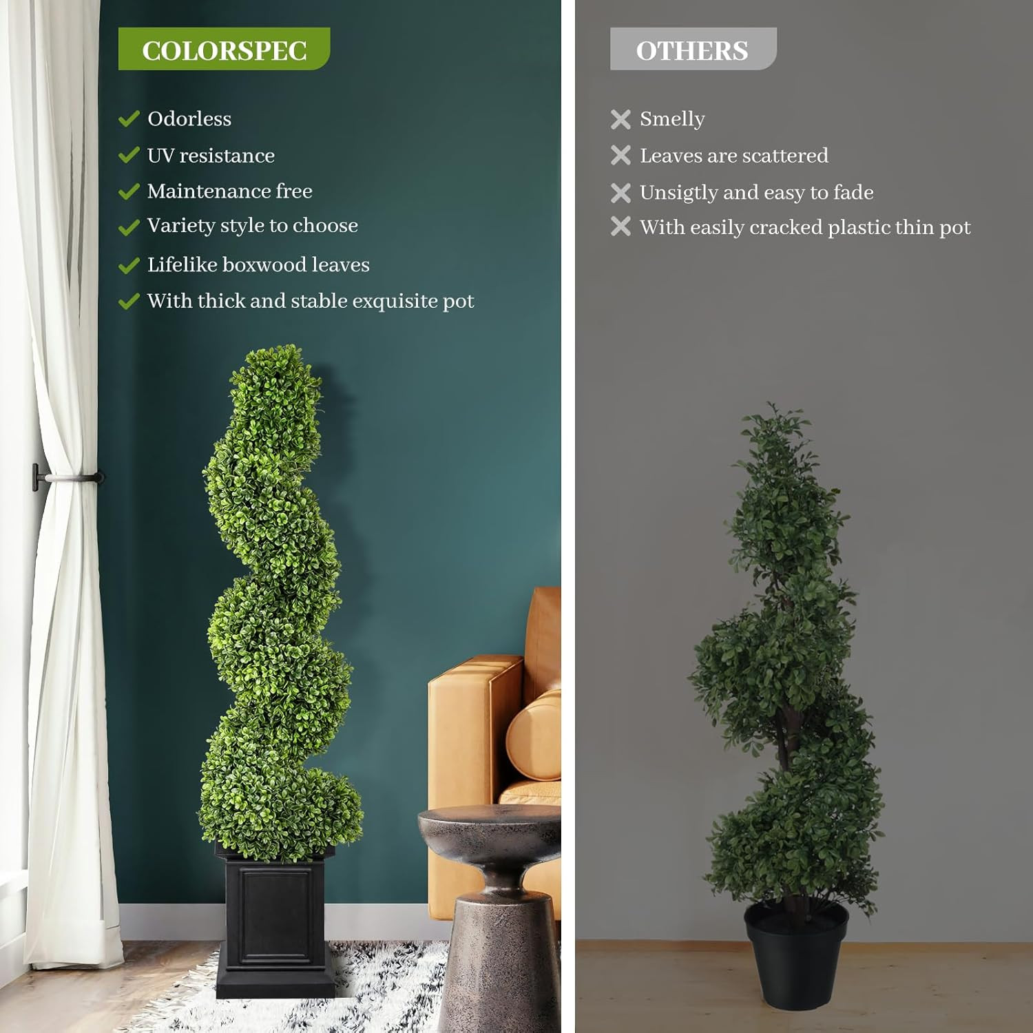 Boxwood Outdoor Topiary Set of 2, 3.5Ft Tall Porch Trees, All-Year Green Fake Pl