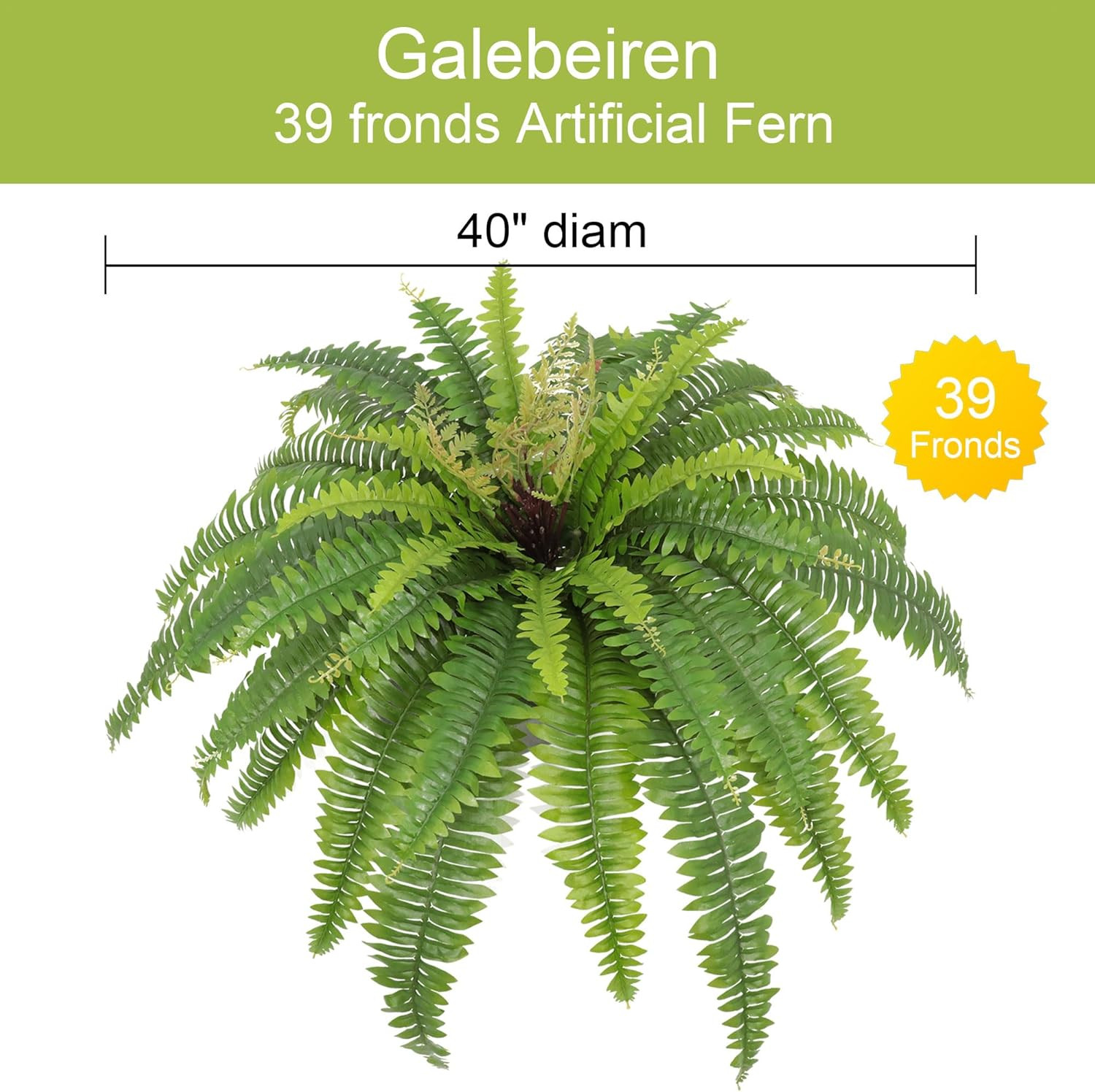 Artificial Ferns for Outdoors & Indoors, 40In Large Faux Ferns 39 Fronds Fake Bo