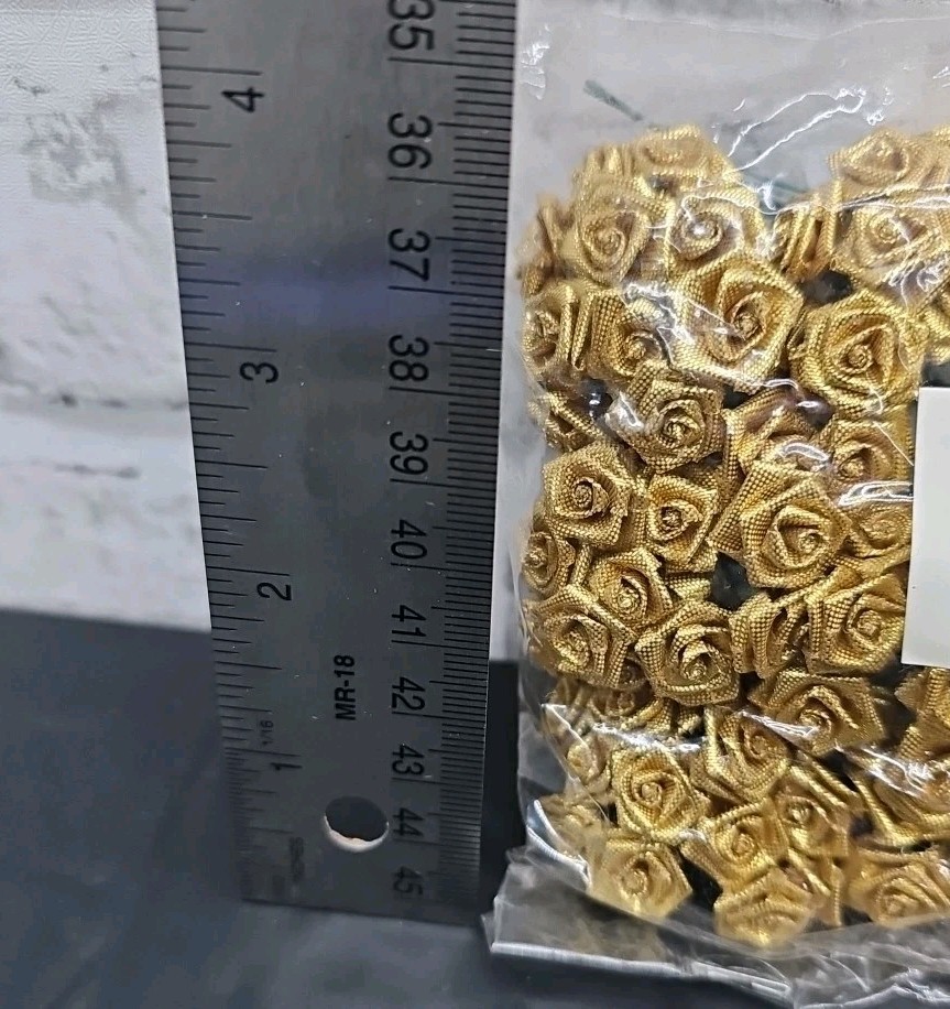 Vtg Wang’s International Gold Metallic Taffeta Miniature 10 Stem Florals 12 Pk