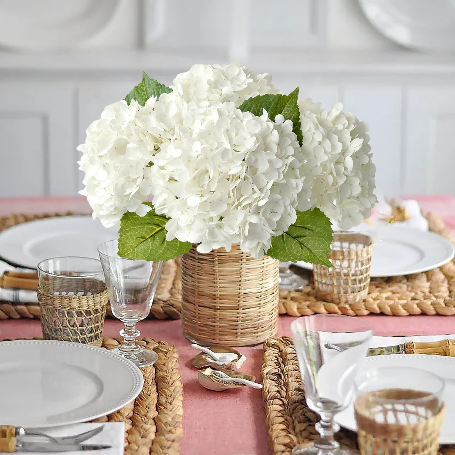 White Hydrangea Artificial Flowers, 3Pcs Large 21” Royal Real 3pcs,