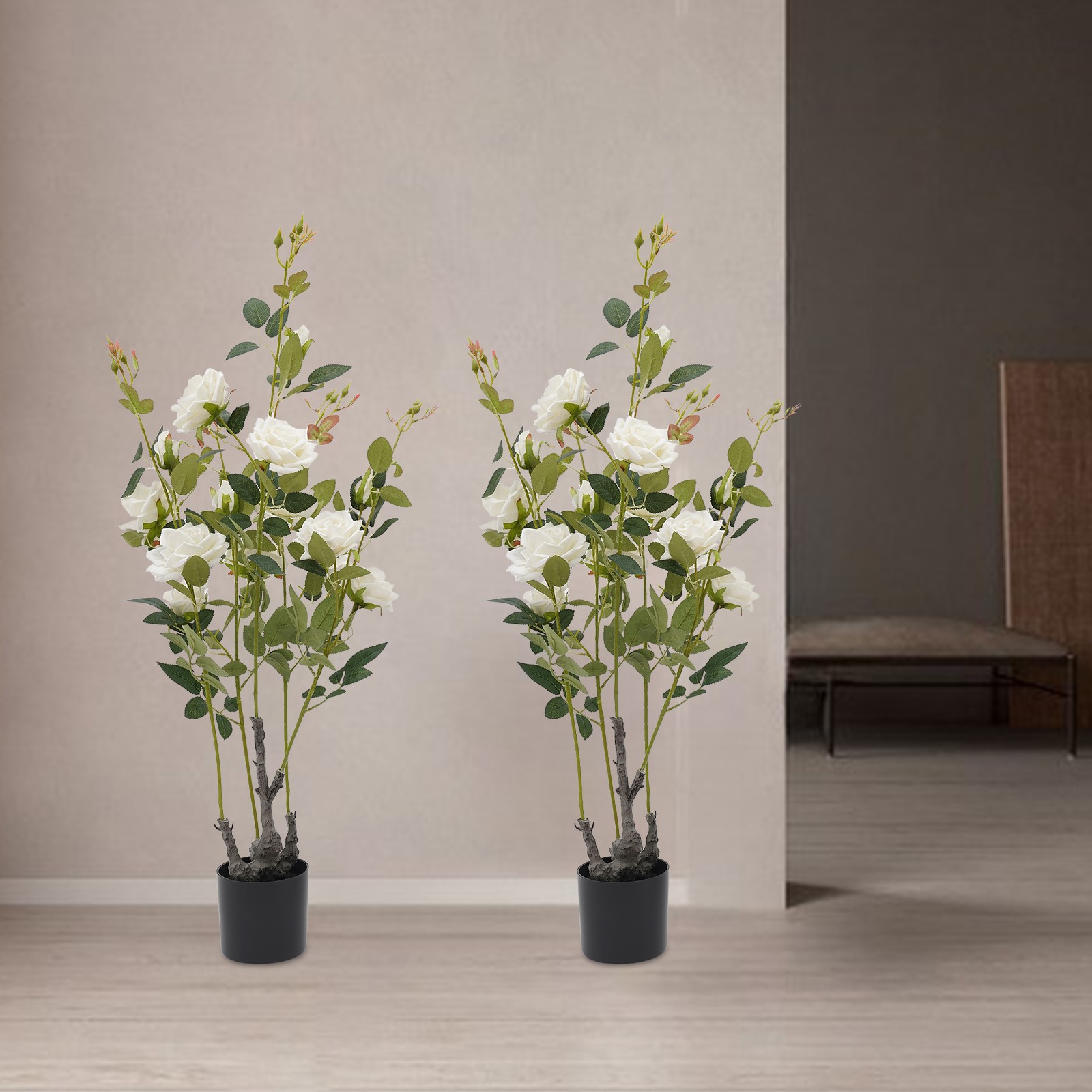 2 Pack Handmade Artificial White Rose Faux Floral Trees Artificial Flower Plant