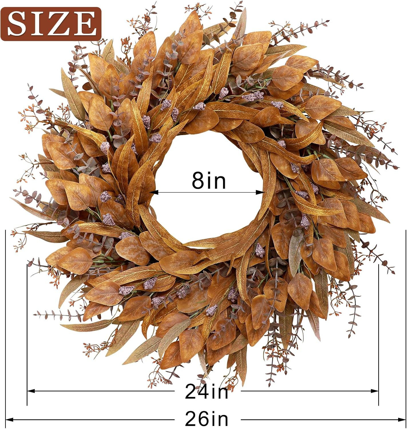 26” Eucalyptus Wreath for Front Door – Autumn Large Artificial Eucalyptus Outdo