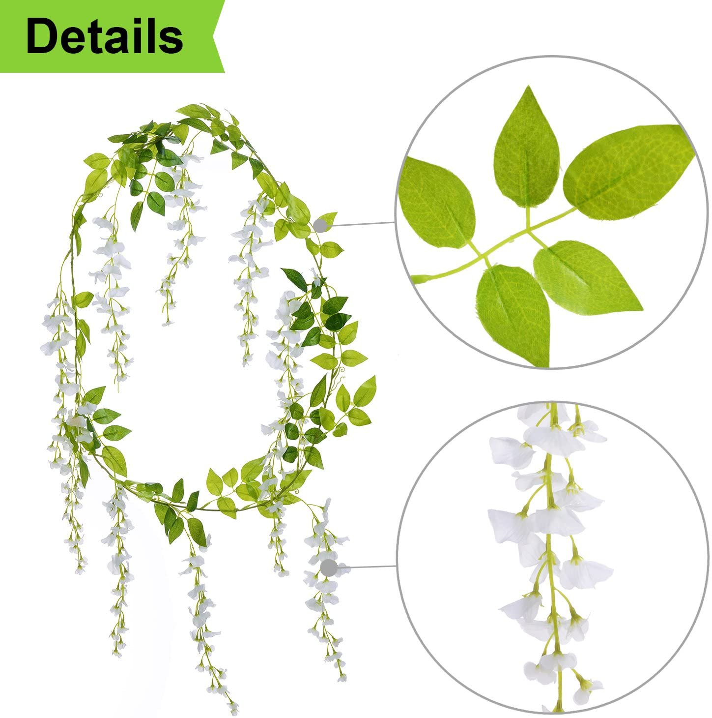 Wisteria Artificial Flowers Garland, 4Pcs Total 28.8Ft White Artificial Wisteria