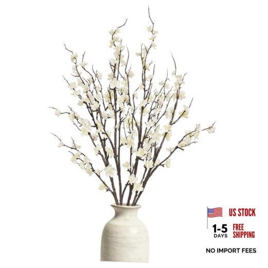 Cherry Blossom Branches 39 Inch Fake Flowers Spring Decorations for 4 Pcs White