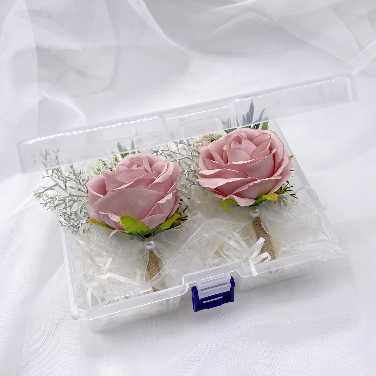 Set of 2 Pink Rose Boutonnieres for Men Groom Ceremony Corsage with Pin Artif…