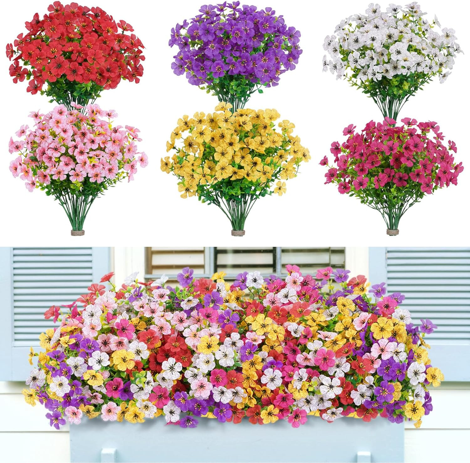 Artificial Flowers for Outdoor Indoor, 24 Bundles Plastic Fake Flowers Daisy wit