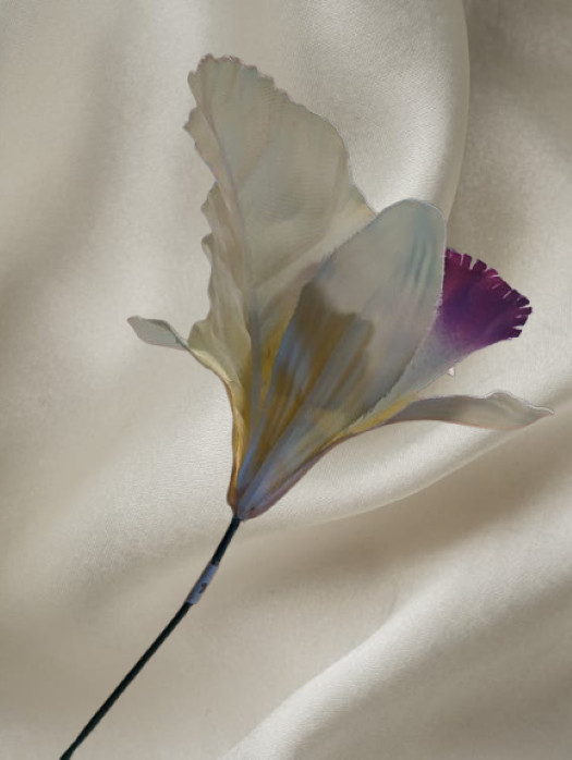 Artificial single cattleya orchid blossom WHITE purple lip