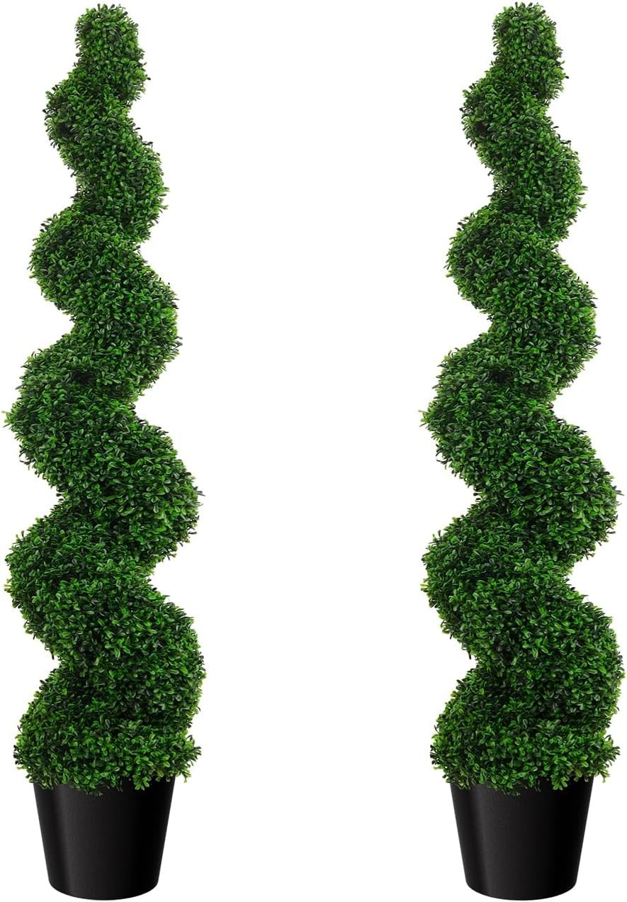 3′ Boxwood Artificial Topiary Tree 2 Pcs Faux Plant w/ Replaceable Leaves Decor