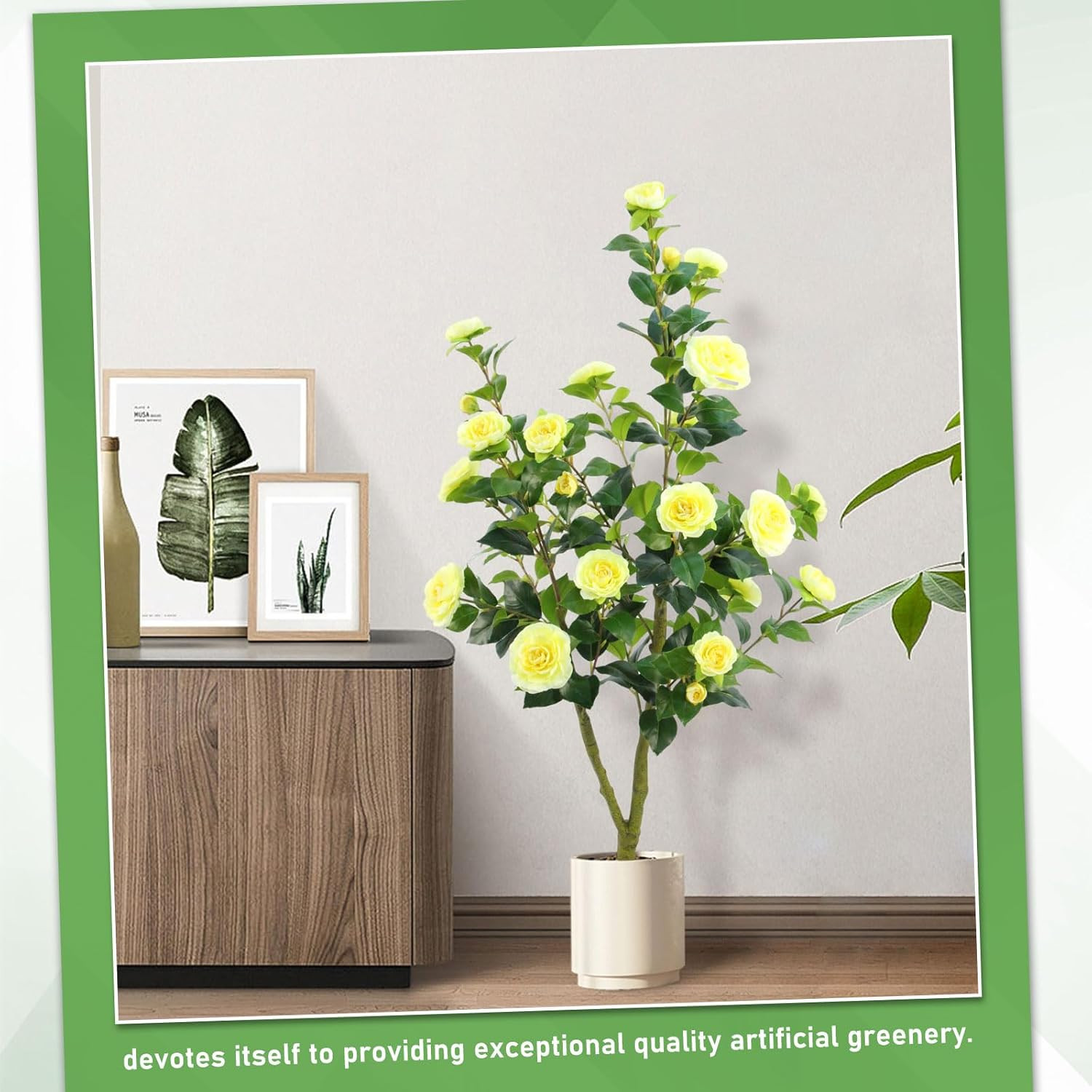Artificial Camellia Tree, 4FT Faux Camellia Plant Indoor, Realistic Artificial T