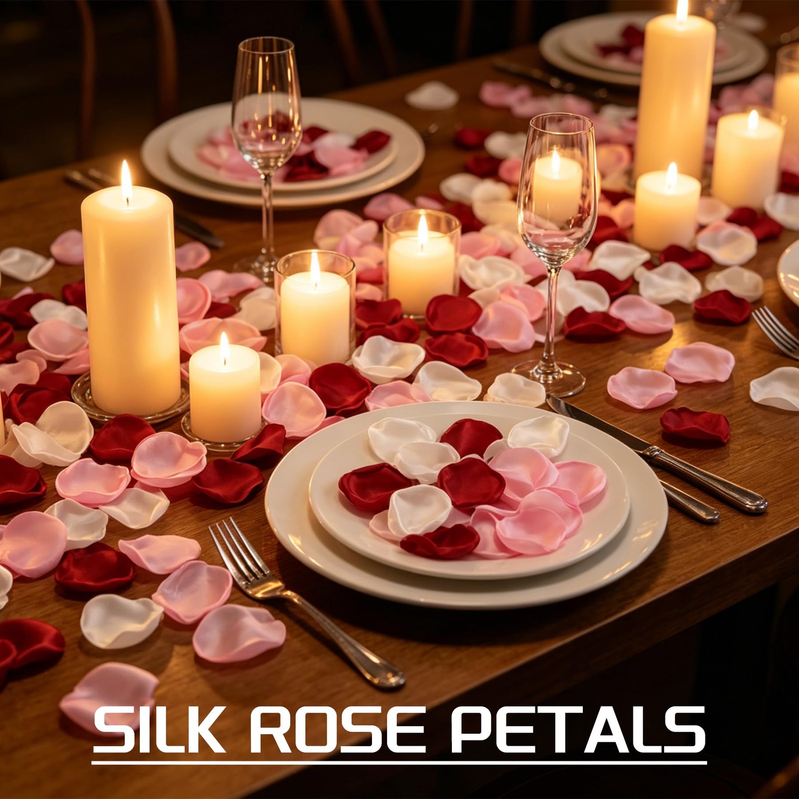 Artificial Silk Rose Petals, Romantic Decor, Red, Pink and White, 1.57-1.77 I…