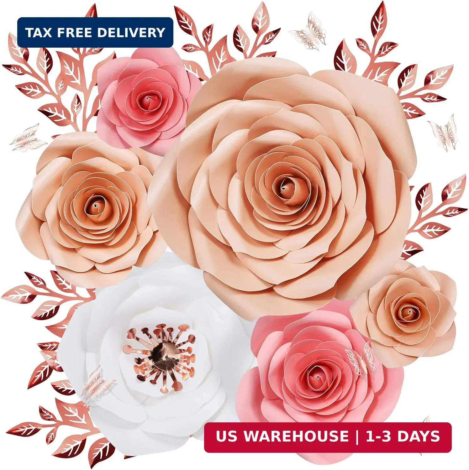 Paper Flowers Decorations for Wall, Large 3D Artificial Fake Flower Wall Decor B