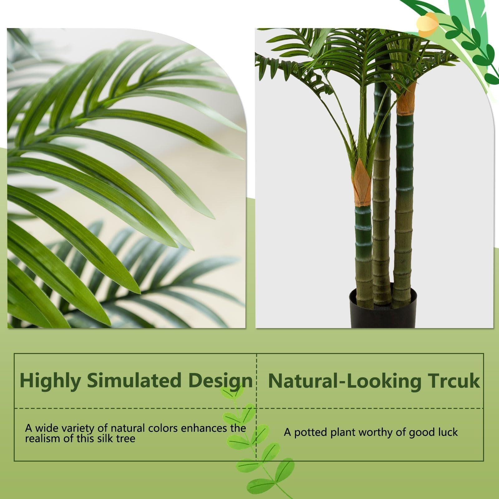 4FT Tall Faux Palm Tree – Large Artificial Plant with 3 Textured Trunks, Indoor