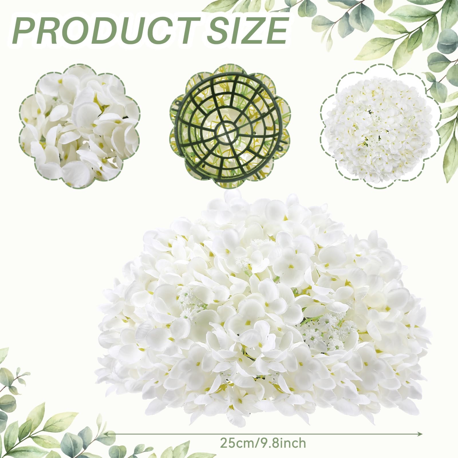 2 Pcs Hydrangea Artificial Flower Balls Arrangement Centerpieces 9.8″ Diamete…