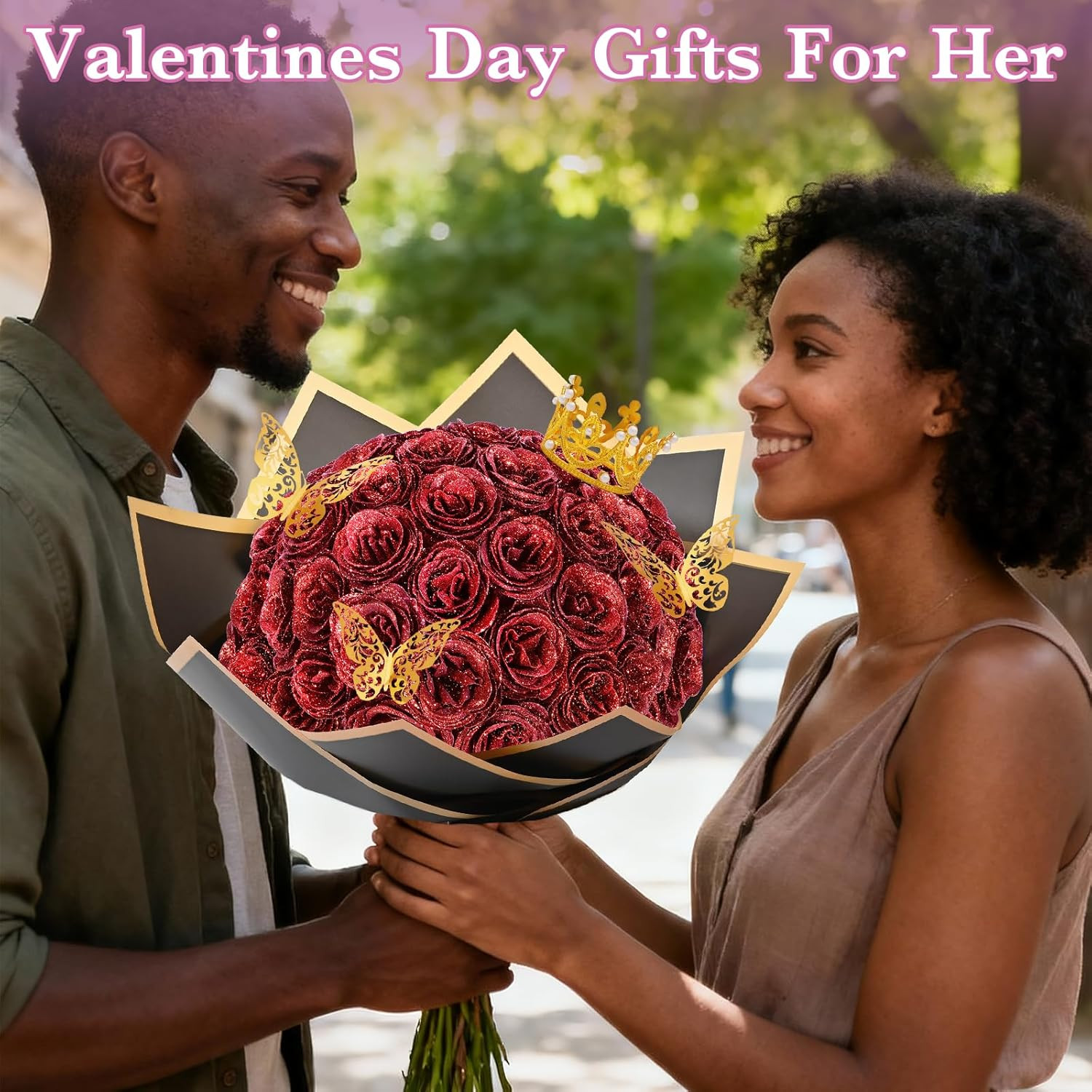 Waipfaru Glitter Roses Bouquet, DIY Fake Flowers Bouquet, Birthday Gifts for Wom
