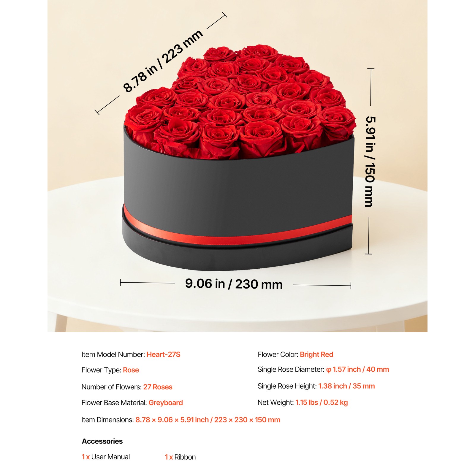Uimoso 27 Preserved Roses in Heart-Shaped Box – Eternal Red Bouquet