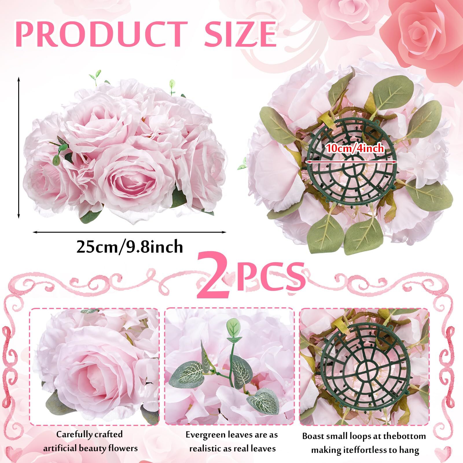2 Pcs Flower Ball Centerpieces for Table Flower Ball Arrangement Bouquet Fake…