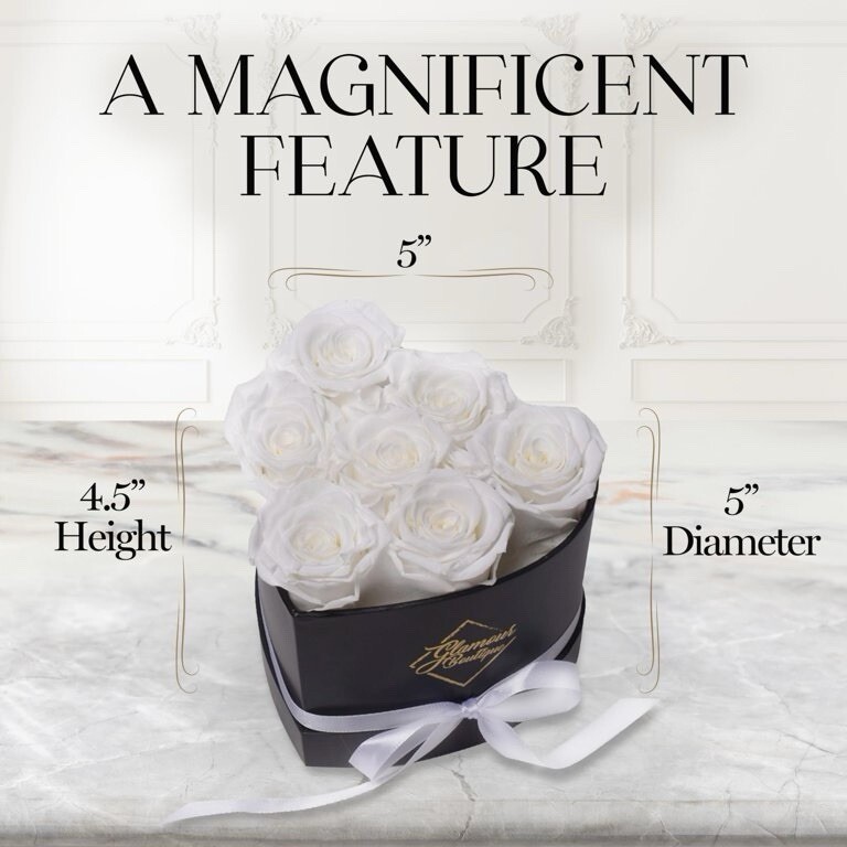 7-Piece Forever Flowers Heart Box – Preserved Roses, Lasts 1 Year, Gift for Mom