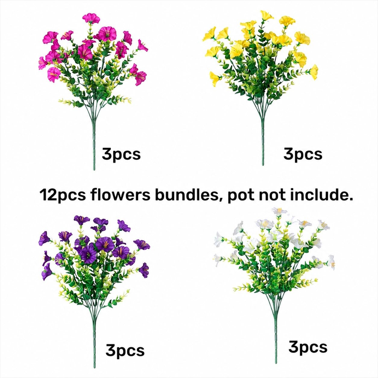 Artificial Flowers for Outdoors, 12 Bundles Morning Glory with Eucalyptus Lea…