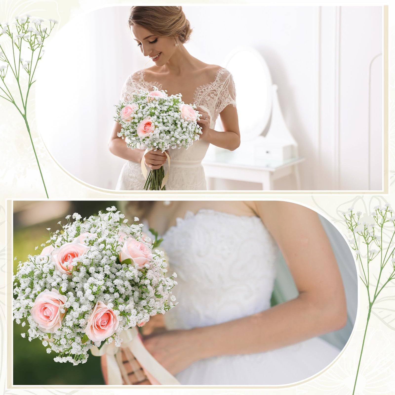 White Fake Baby Breath Artificial Flowers 20.5″ Real Touch Gypsophila 24 PCS