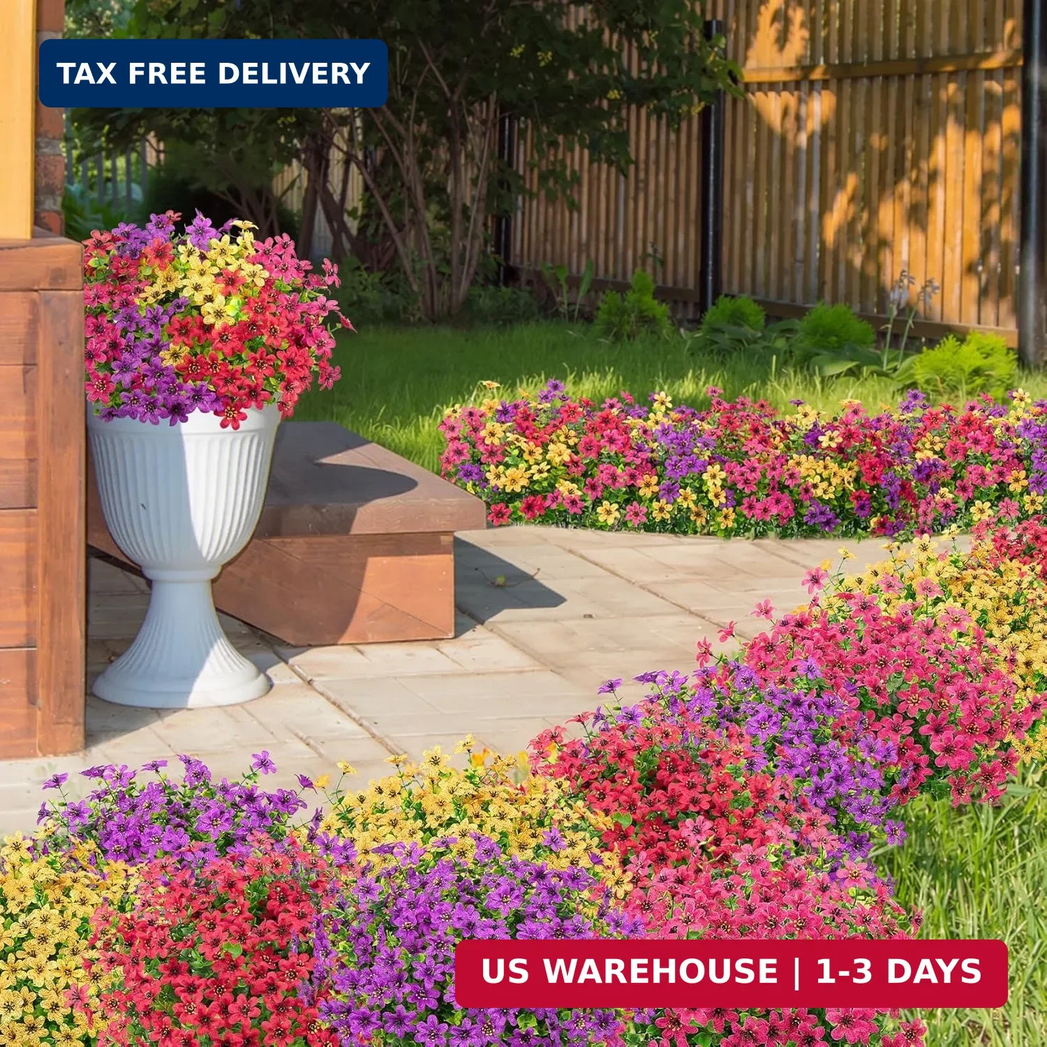 Bassion 20 Bundles Artificial Flowers for Outdoors Decorations, UV Resistant Fau