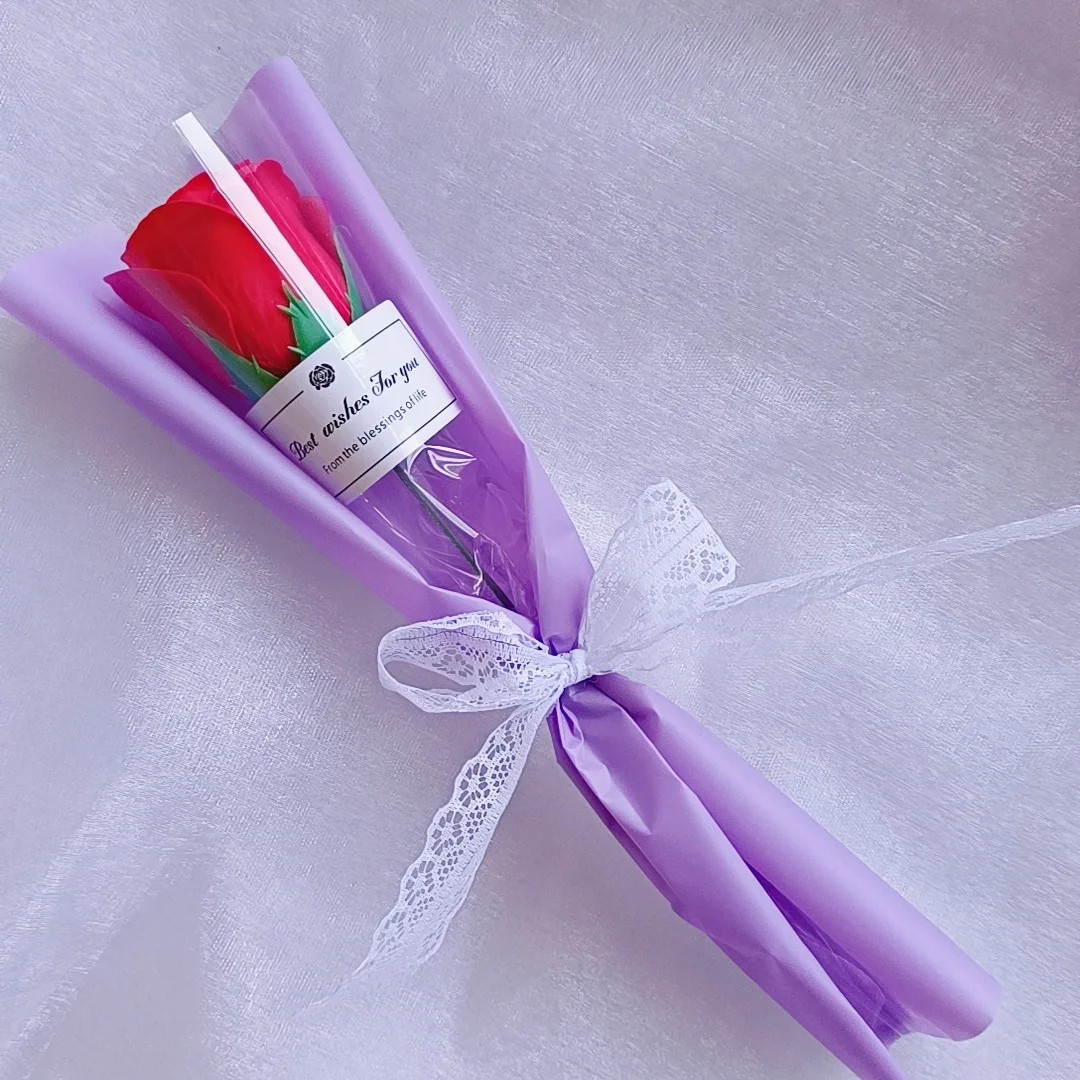 Single Soap Rose Artificial Bouquet with Plastic Packaging Scented Soap Flower f