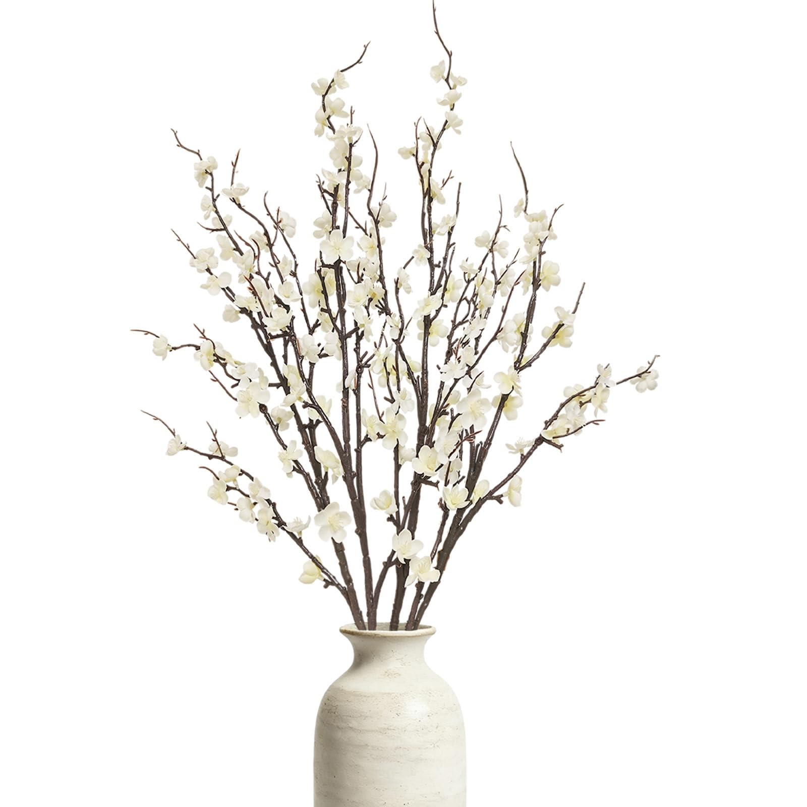 4 Cherry Blossom Branches 39 Inch White Silk Artificial Flowers Long Stem for Va