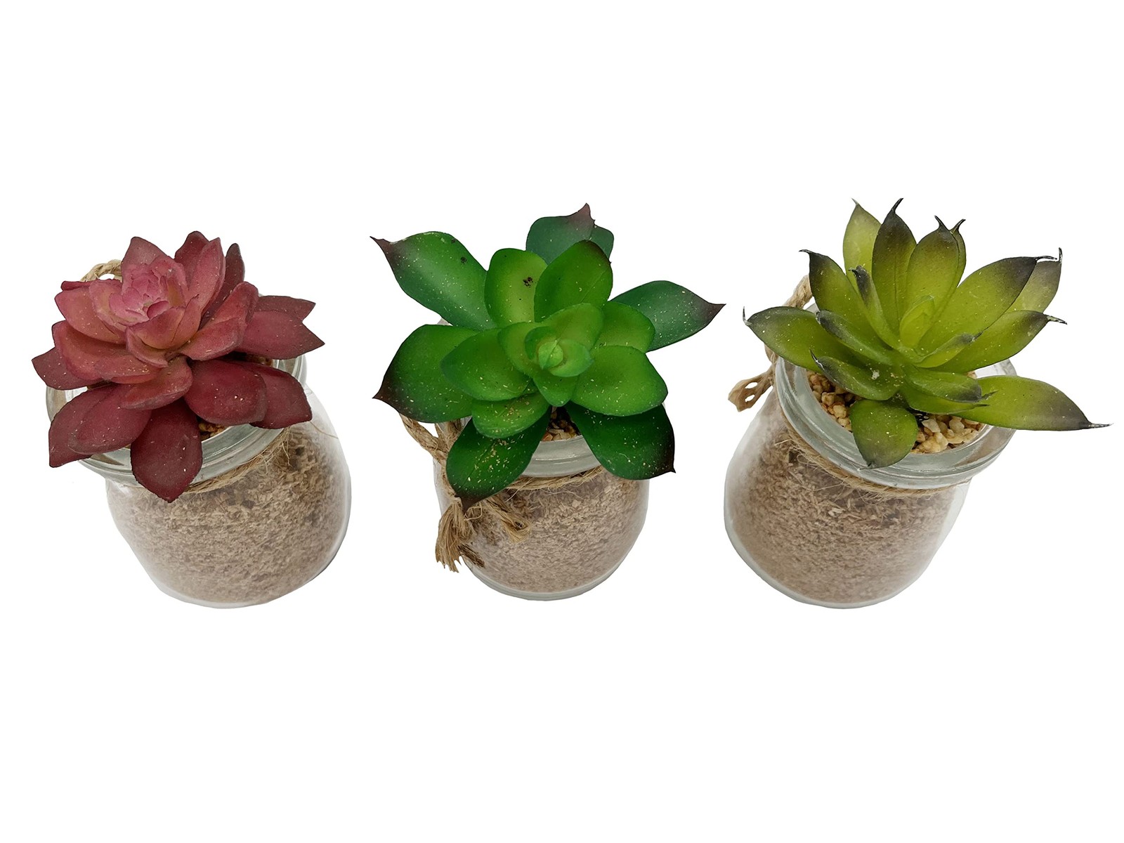 3pcs Succulents in Glass Jar W/Metal Basket Indoor Spring Summer Faux Plant d…