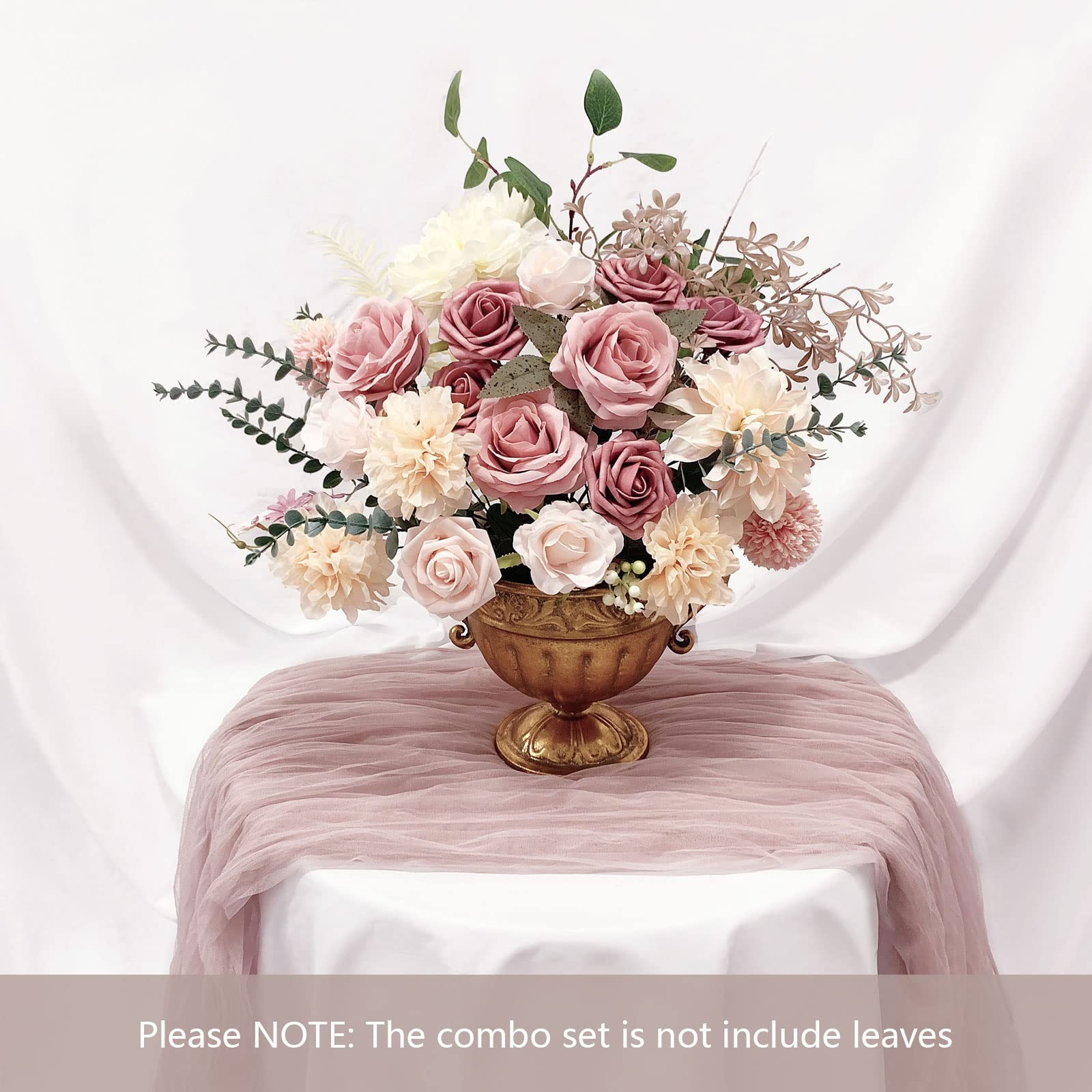 Pink Artificial Roses Bouquets Set – 19pcs Fake Floral Arrangements for DIY Wedd