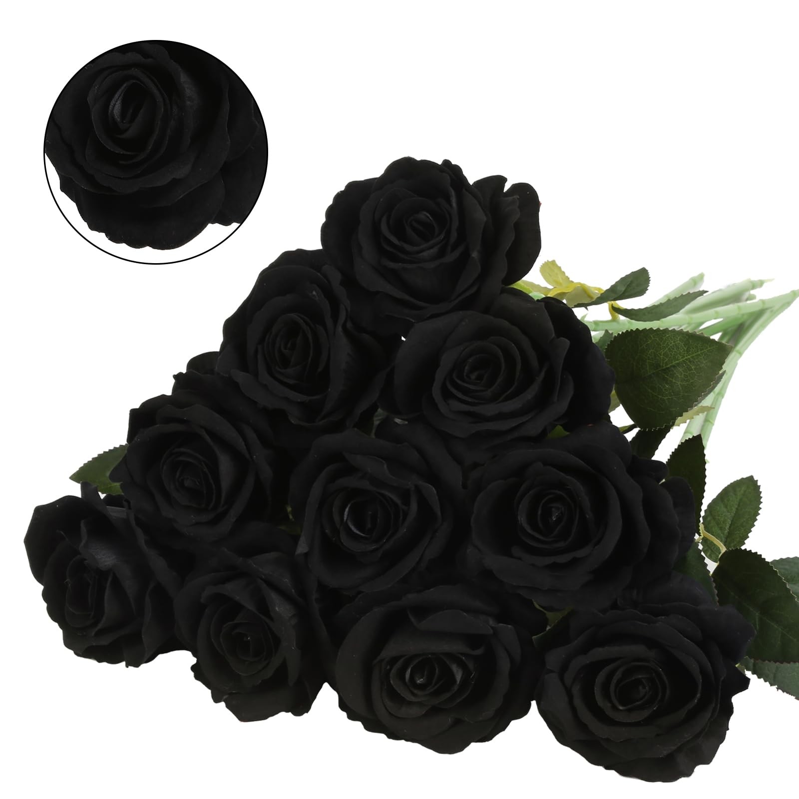 10PCS Black Velvet Roses Artificial Flowers 19.7″ Realistic Silk Faux Flowers…