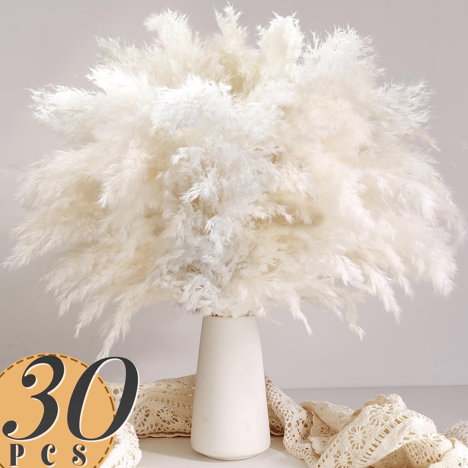 30PCS White Pampas Grass for Home Decor – Elegant Boho Decor – Premium Quality P
