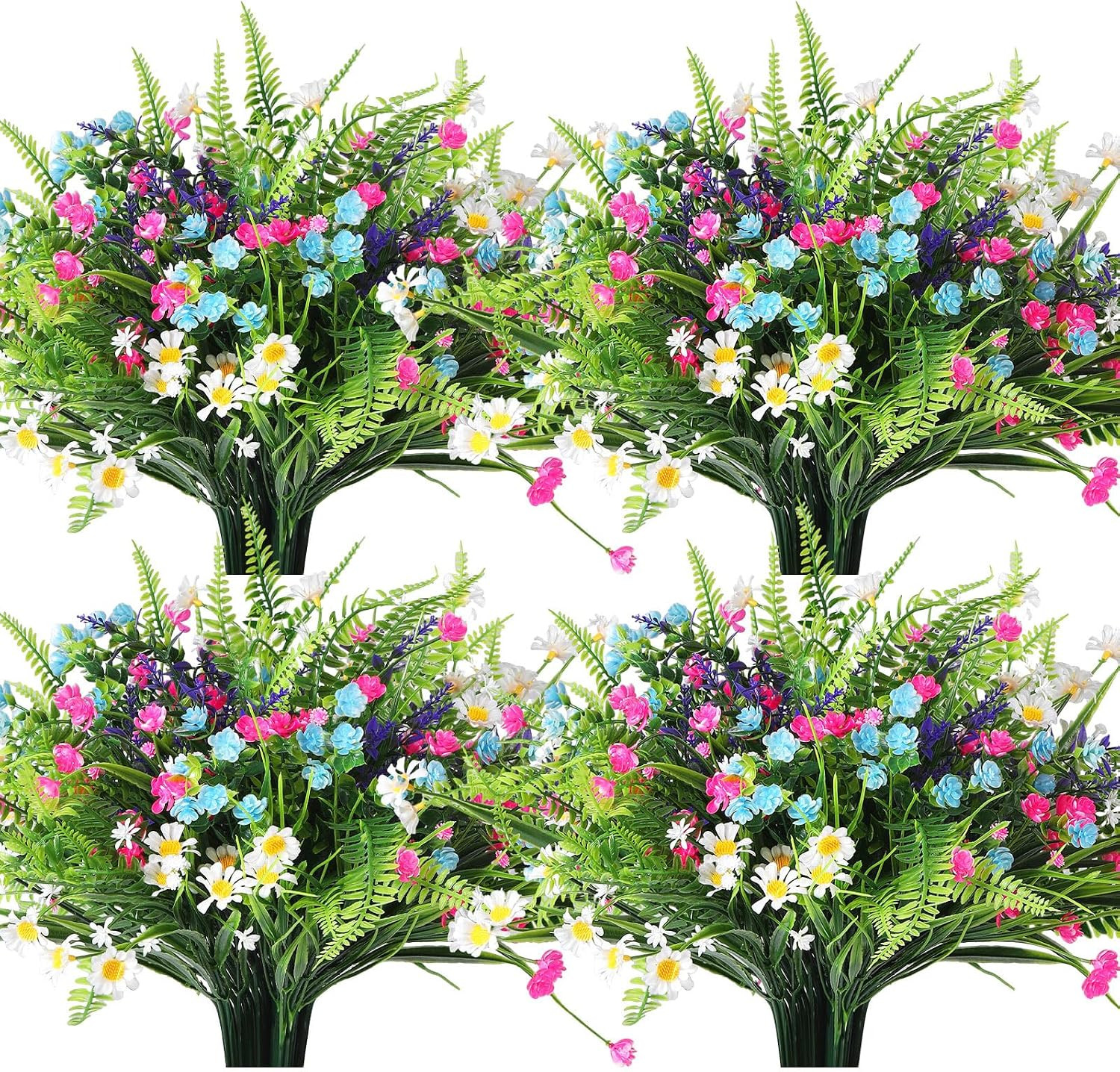 48 Pcs UV Resistant Artificial Flowers for Outdoor Indoor Decor – Blue & Pink