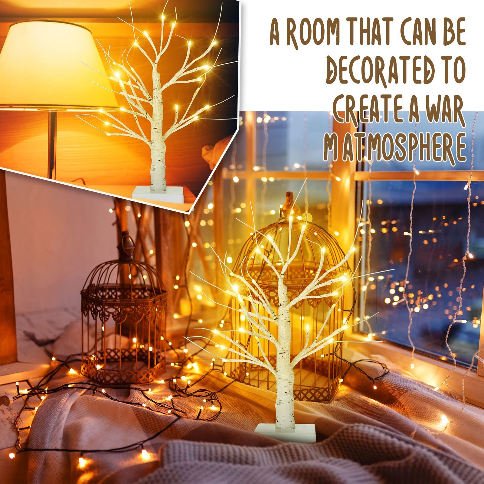 4 Pcs Birch Tree with LED Lights Christmas Wedding Decorations Tabletop Light…