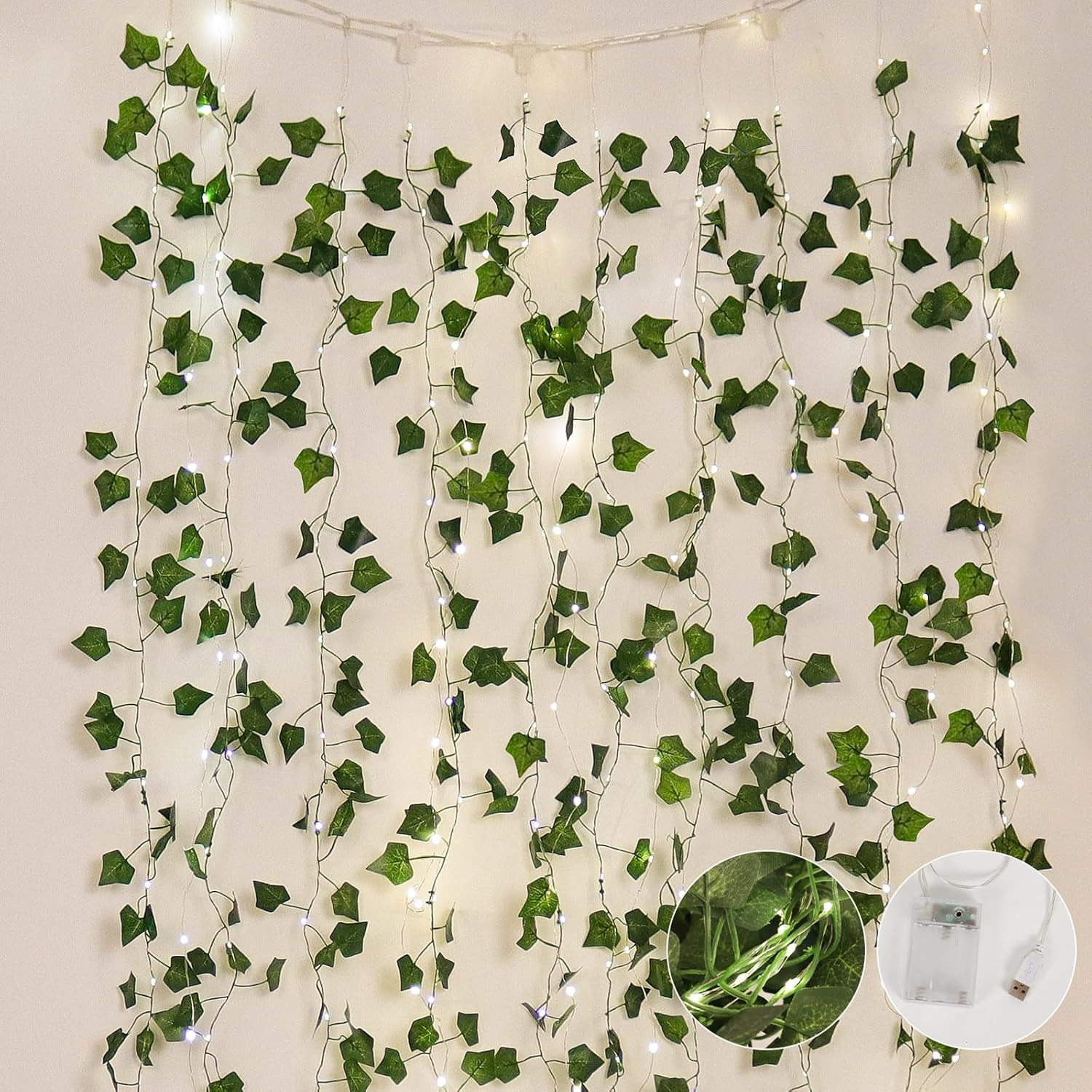 Ivy Fake Vines for Room Decor 12 Pack 86 FT Artificial Plant with 100 LED String