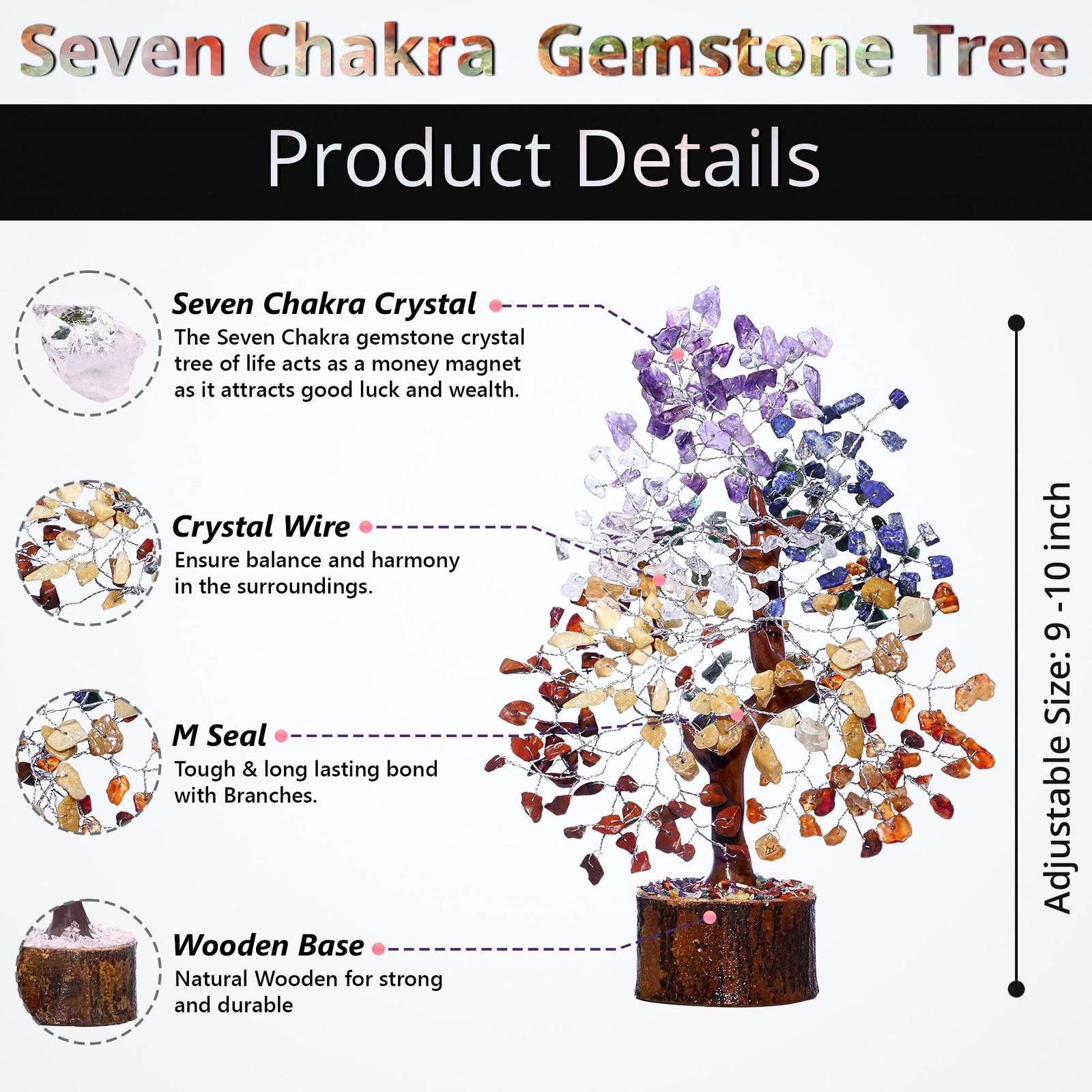 7 Chakra Crystal Tree of Life 10-12 Inch | 300 Natural Gemstone Beads | Heali…