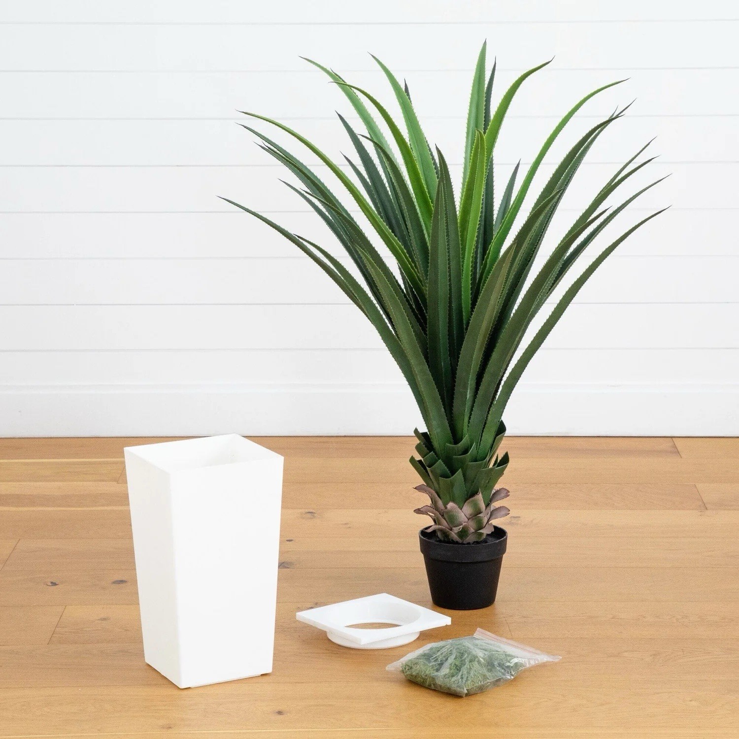 4′ UV Resistant Artificial Spiked Agave Plant in White Tower Planter