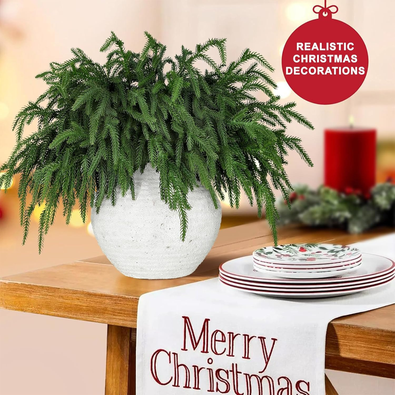 12 Pcs Realistic Christmas Pine Branches Natural Droopy Soft Bendable Artificial