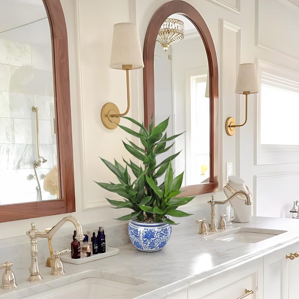 Artificial Potted Plants Indoor Home Decor 20″ Tall Fake Lucky Plant in Blue …