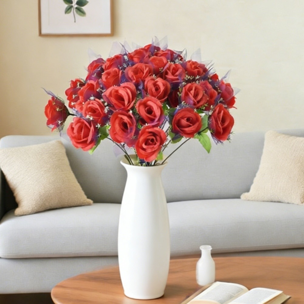 Wedding For Home decor bouquet 36 peach silk roses with purple gauze 43cm tall