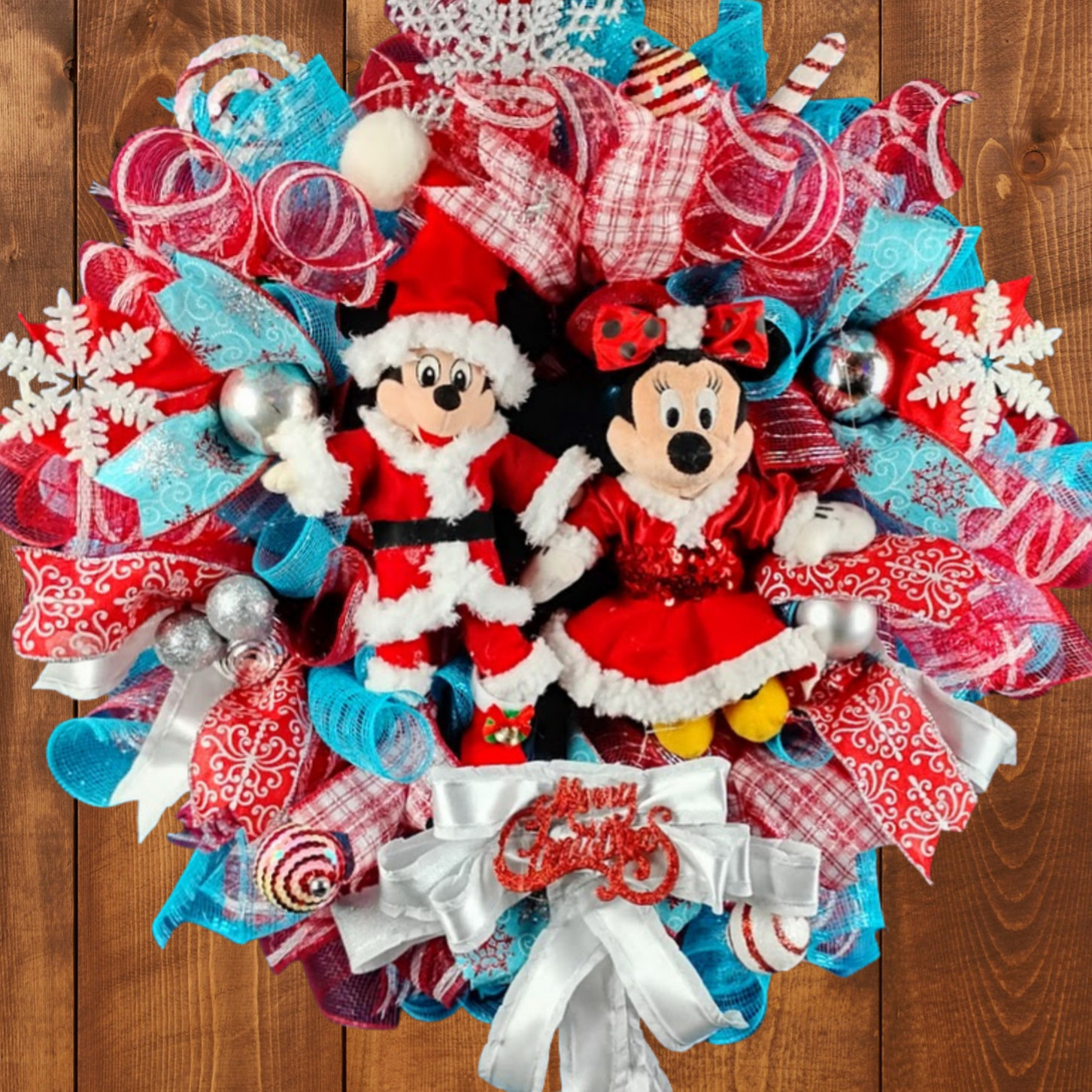 Mickey and Minnie Mouse Christmas Wreath Large 24″ Holiday Front Door Decor