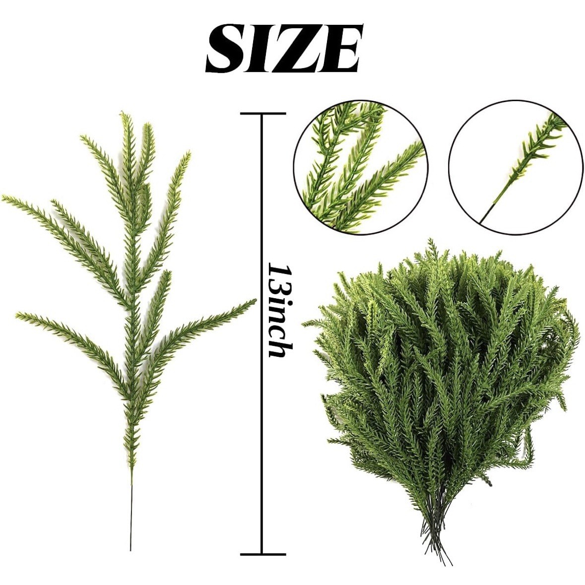 52 Pcs Realistic Christmas Norfolk Pine Branches Natural Droopy Soft Bendable