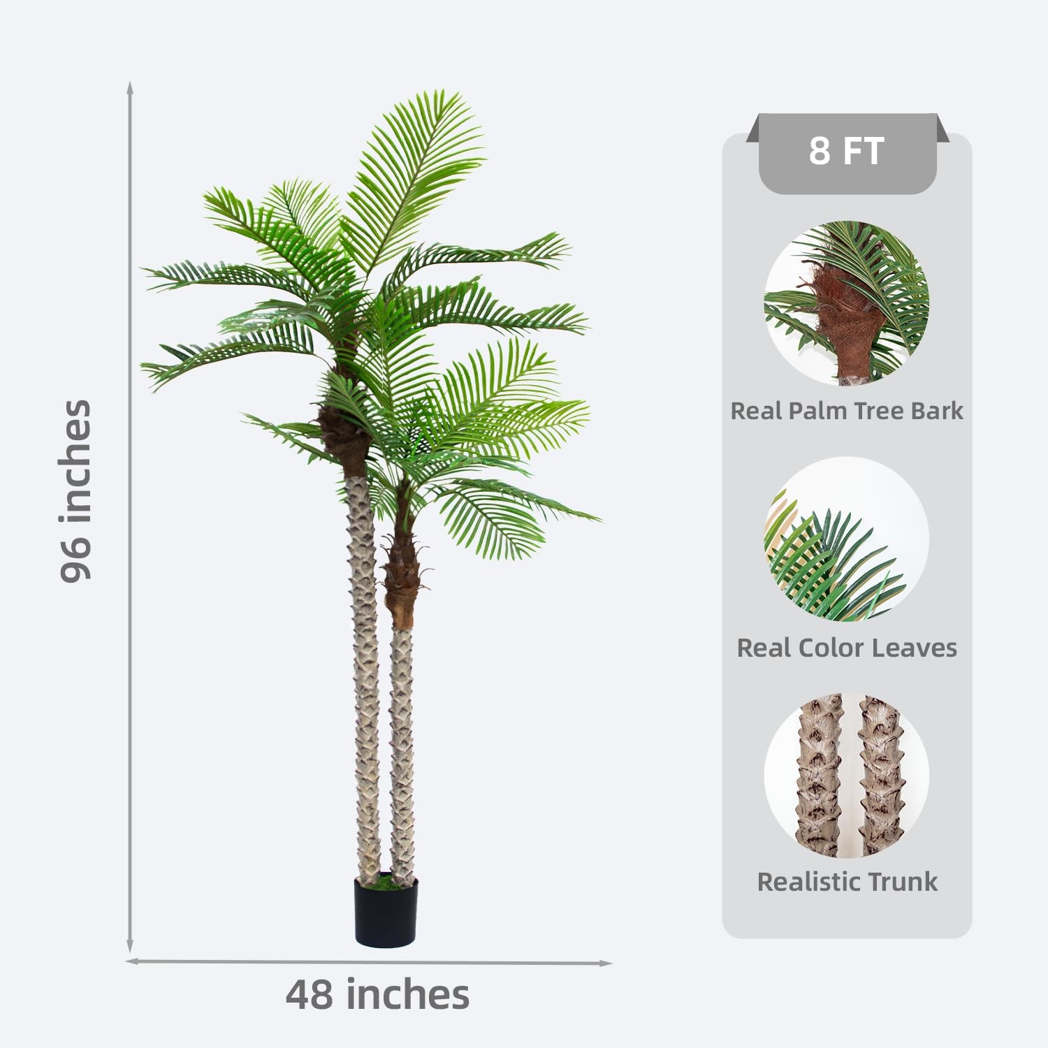 8FT Artificial Palm Tree with Realistic Bark & Leaves, UV Resistant Faux Indo…