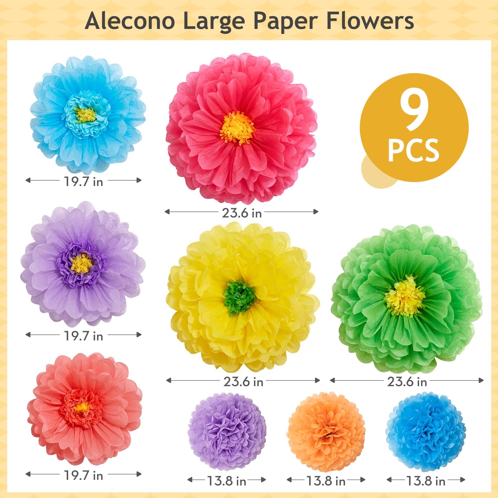 9 PCS Giant Tissue Paper Flowers Fits 24/20/14 Inch Wedding Party Wall Decor