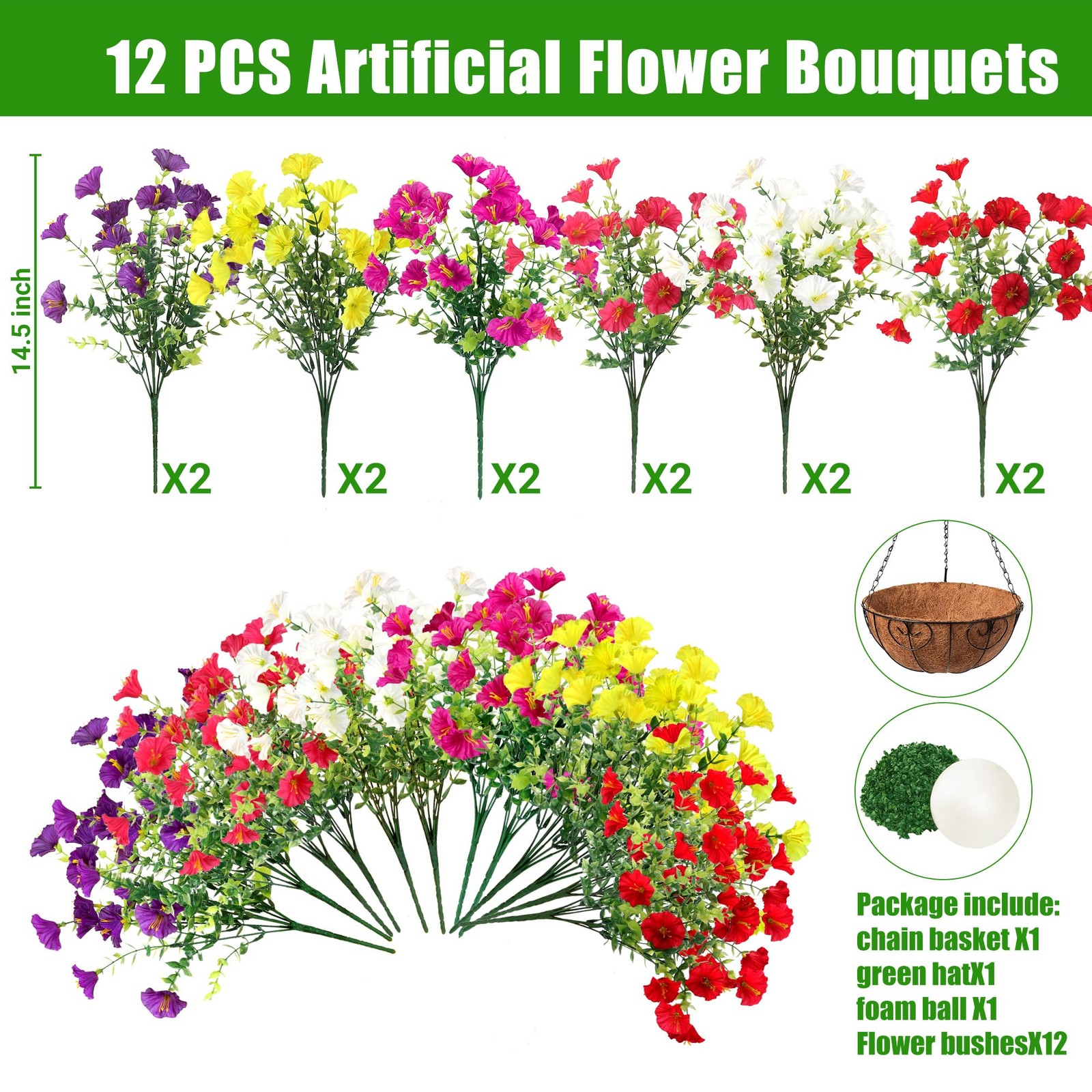 Artificial Flowers for Outdoors with Baskets Hanging Plant Faux Flowers UV Re…