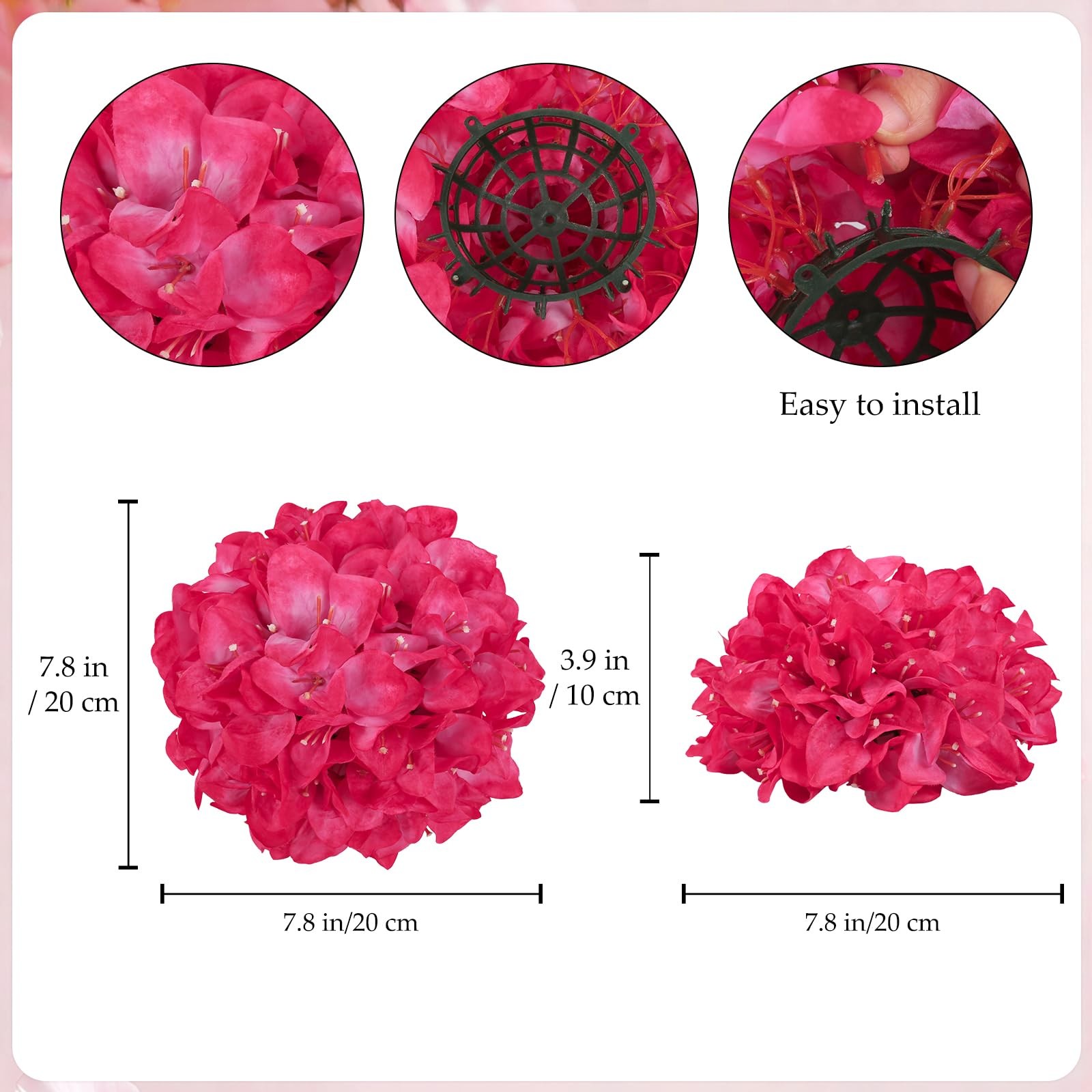 Hot Pink Artificial Bougainvillea Flower Balls for Centerpieces, 2 PCS 7.8″ V…