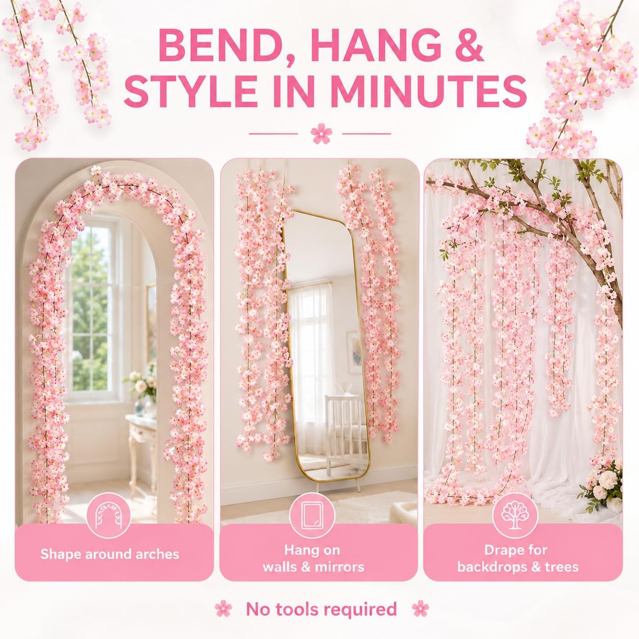 10 Pack /70 inch/5.9FT Artificial Cherry Blossom Hanging Vines Silk Flower Sa…
