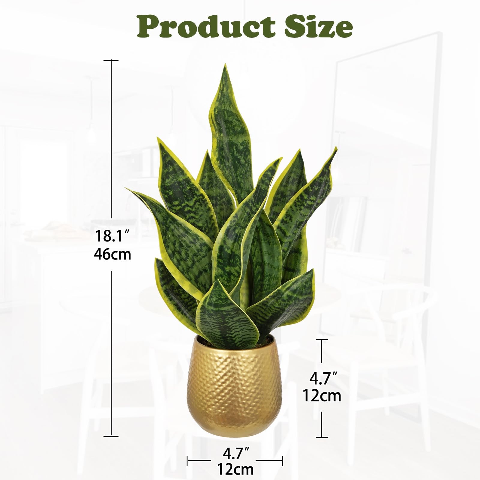 Artificial Snake Plant Gold Pot 18 Faux Sansevieria Potted Office Home Decor