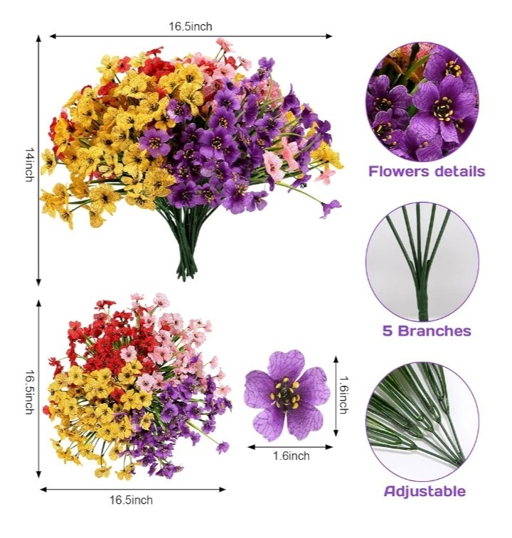 16 Bundles Artificial Fake Plants Flowers for Outdoor Spring Summer Decorarion