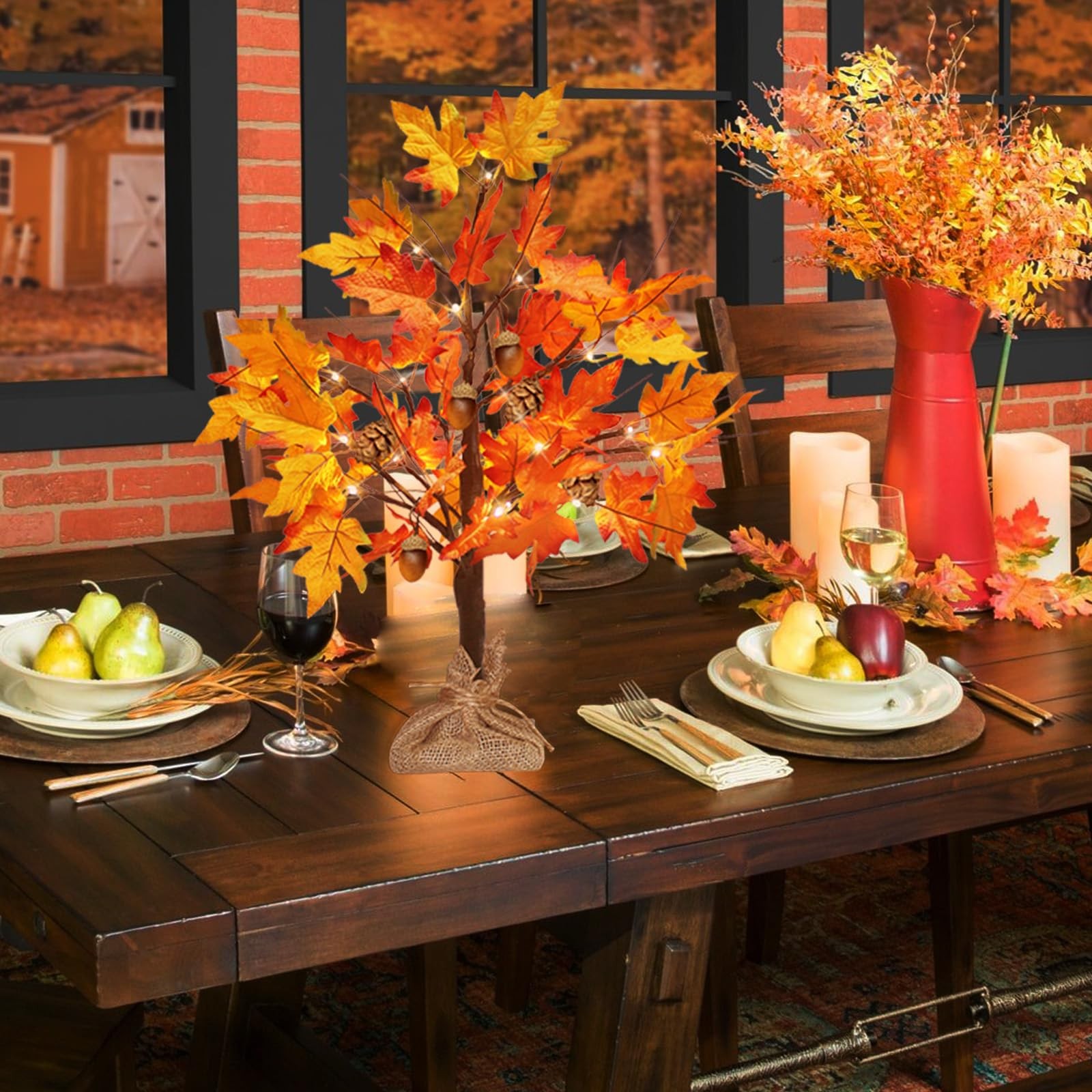 2FT 24 LED Fall Tree Lights USB/Battery Powered Lighted Maple 48 Leaves