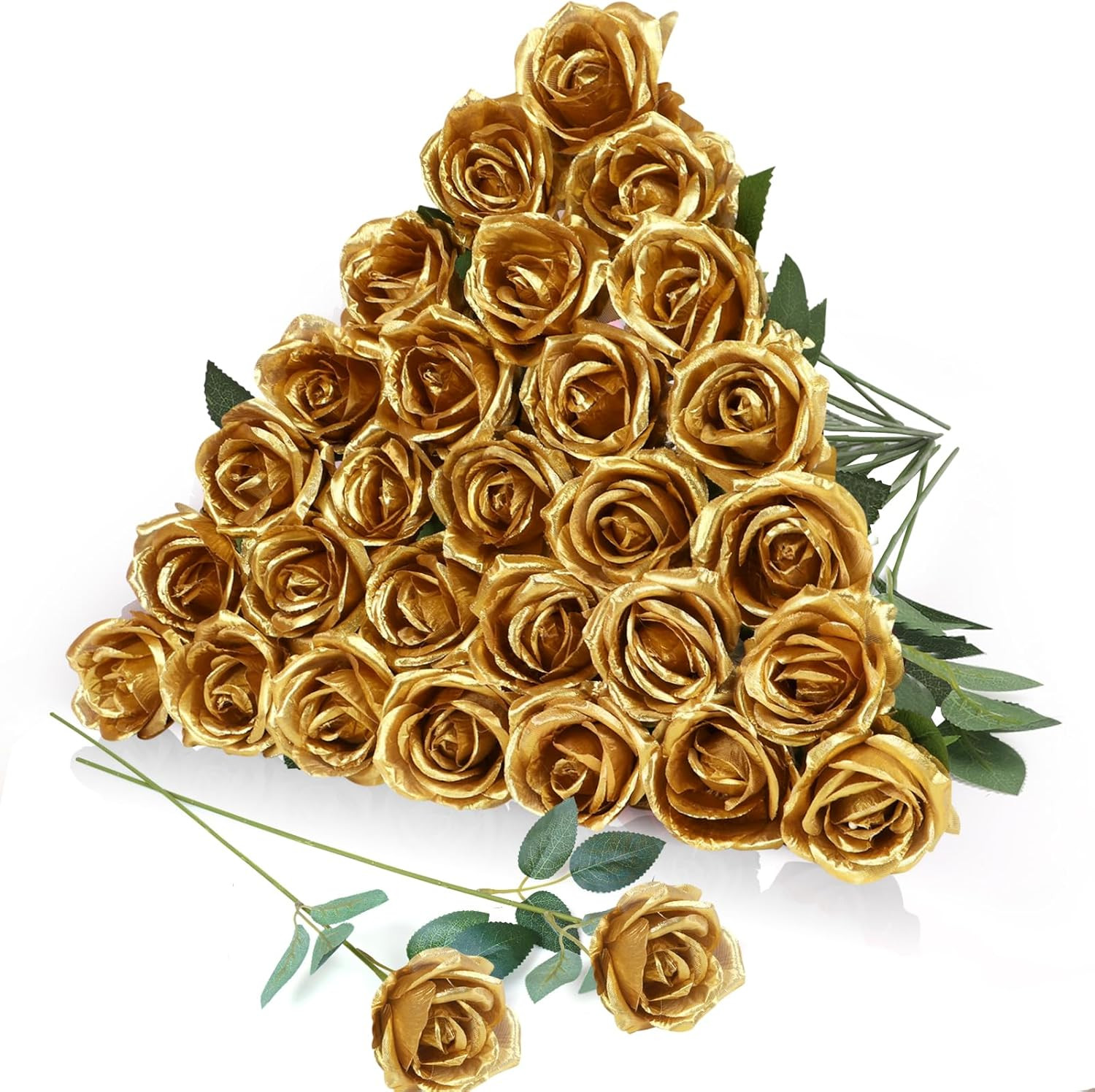 30Pcs Fake Roses Artificial Silk Flowers Long Stems Bouquet for Wedding Bridal S