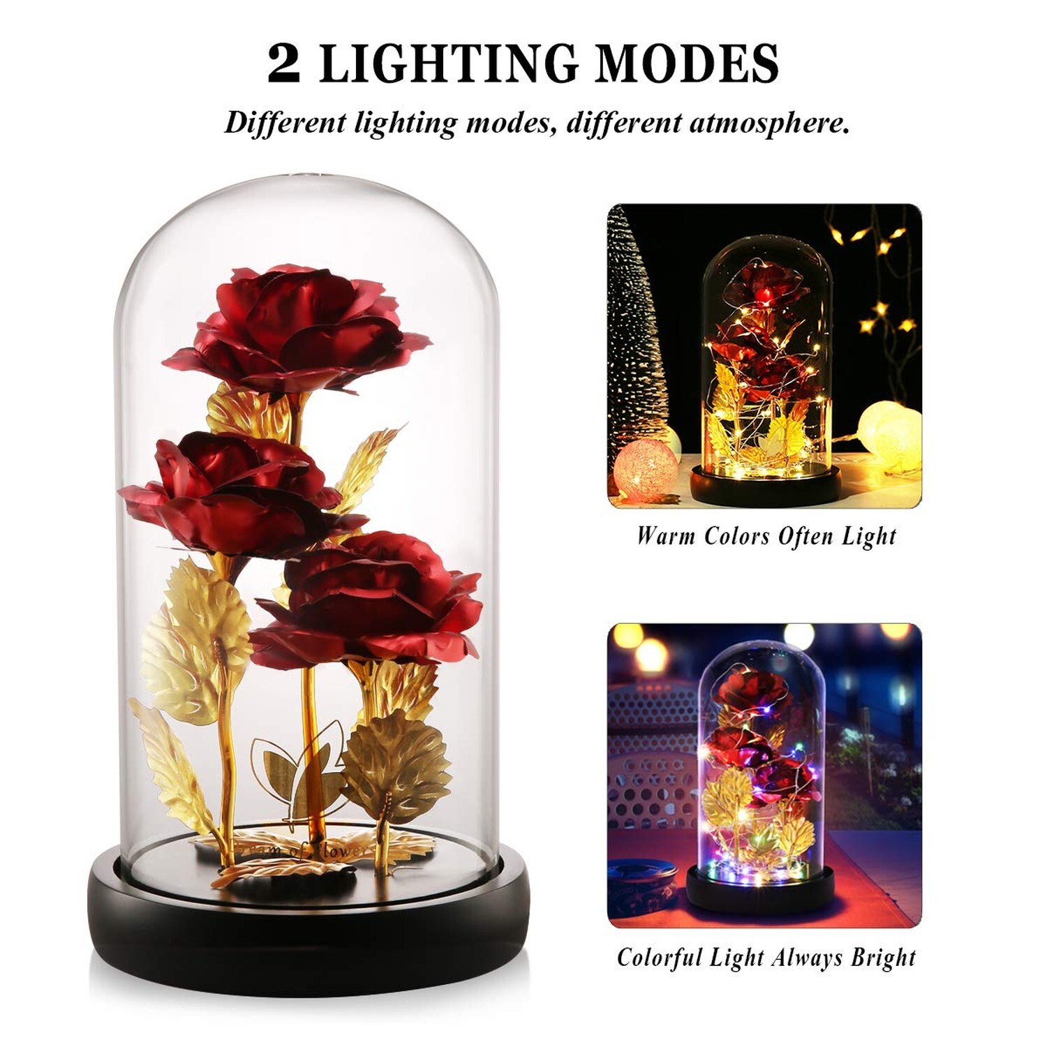 Birthday Gifts for Women, Beauty and The Beast Rose 24K Red Rose in Glass Dom…